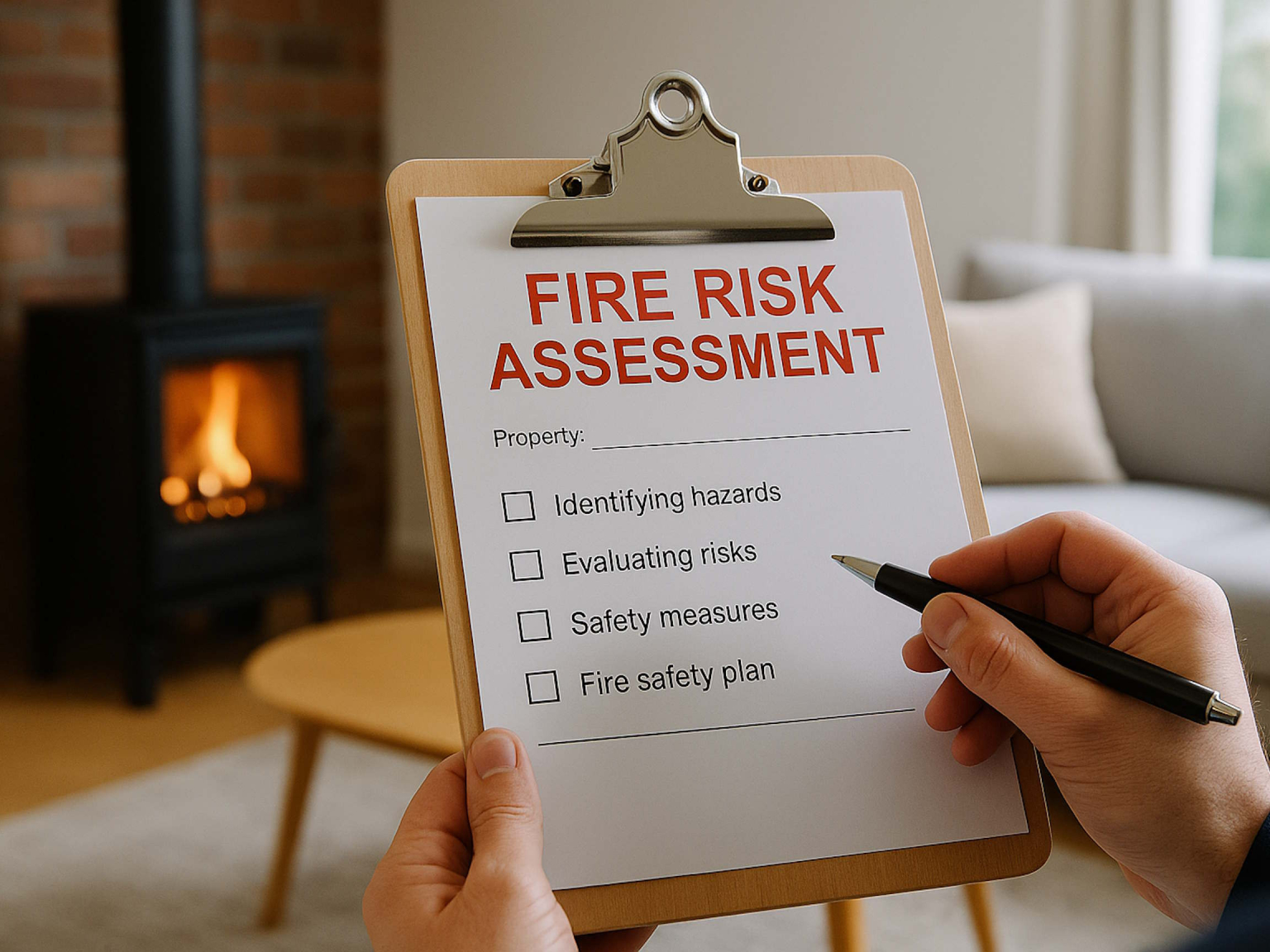 Landlord compliance documents — fire risk assessment, EICR, CP12 gas safety and smoke alarm certificates for a London rental property